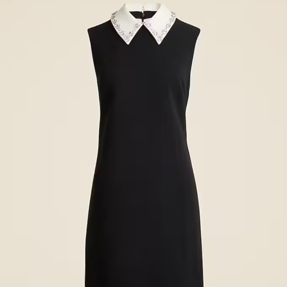 Embellished collared shift dress in stretch crepe